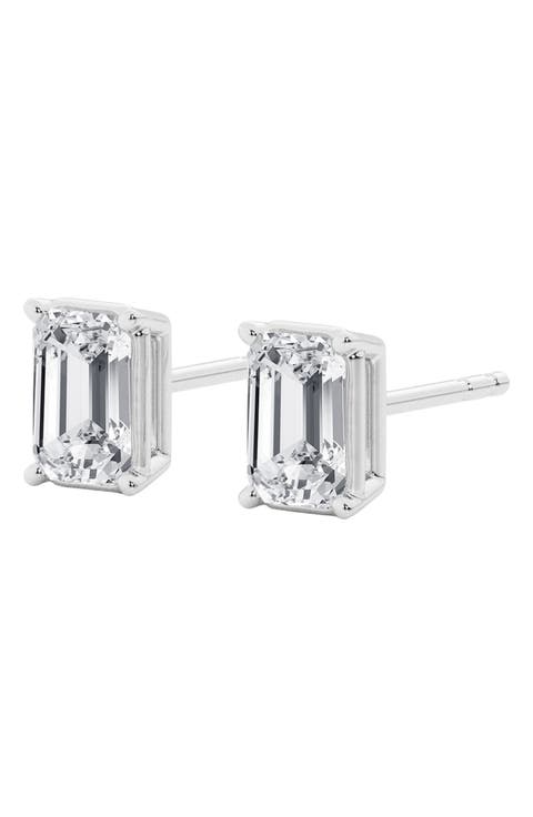 14K Gold Emerald Cut Lab-Created Diamond Stud Earrings - 0.5ct