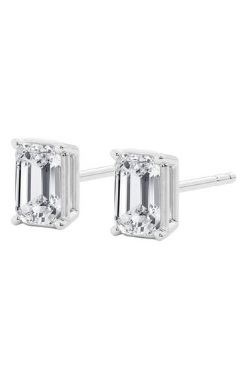 Badgley Mischka Collection 14k Gold Emerald Cut Lab-created Diamond Stud Earrings In 1 Ctw White Gold