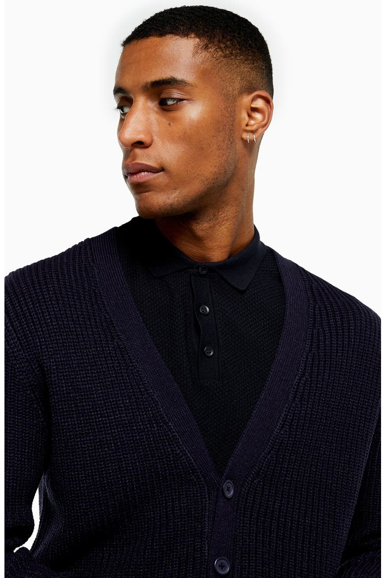 Rack Textured Cardigan Sweater, Alternate, color, NAVY BLUE