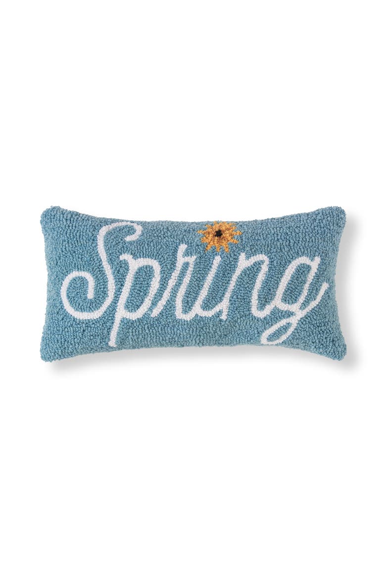 "Spring" Sunflower Hooked Lumbar Accent Pillow 10" x 20", Main, color, Blue
