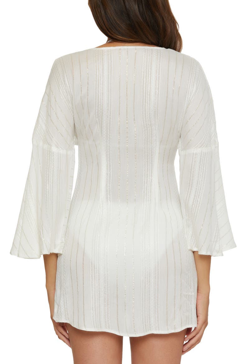 Radiance Metallic Stripe Long Sleeve Cover-Up Tunic, Alternate, color, WHITE
