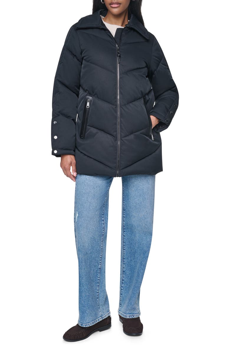 Water Resistant Puffer Jacket with Removable Faux Fur Collar, Alternate, color, BLACK