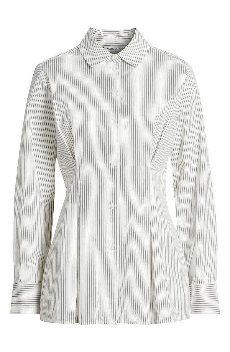 Nordstrom Stripe Pleat Waist Button-Up Shirt, Alternate, color, Ivory- Navy Dylan Stripe