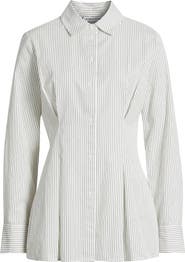 Nordstrom Stripe Pleat Waist Button-Up Shirt
