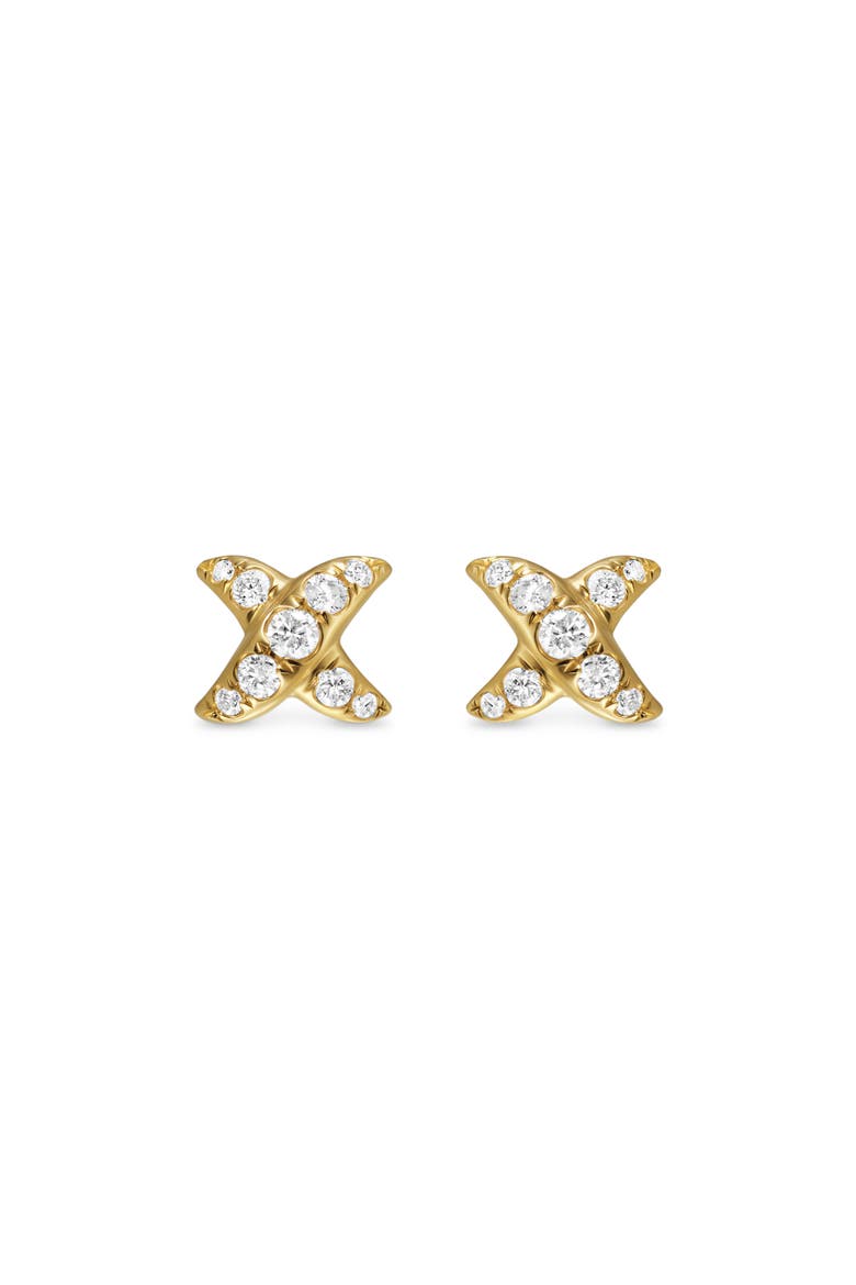 Crossover X Stud Earrings in 18K Yellow Gold with Diamonds, 6mm, Main, color, 18K GOLD