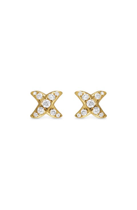 Crossover X Stud Earrings in 18K Yellow Gold with Diamonds, 6mm