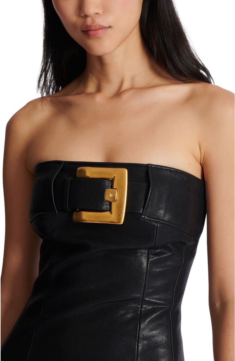 Balmain Bustier dress with belt detail, Alternate, color, Black