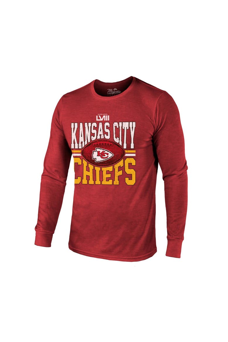 Men's Majestic Threads Red Kansas City Chiefs Super Bowl LVIII Tri-Blend Long Sleeve T-Shirt, Alternate, color, Red