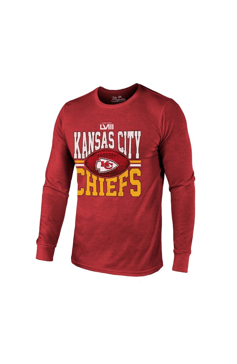 Majestic Threads Men's Majestic Threads Red Kansas City Chiefs Super Bowl LVIII Tri-Blend Long Sleeve T-Shirt, Alternate, color,