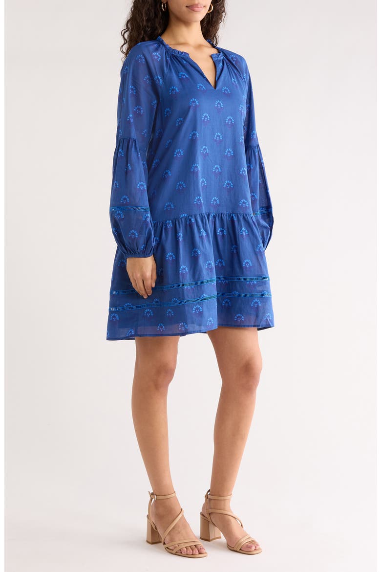 Briza Medallion Print Long Sleeve Minidress, Alternate, color, TEAL-BLUE