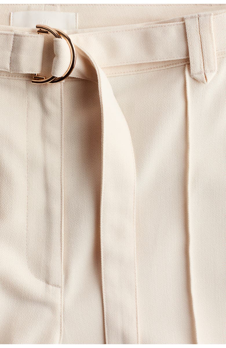 H&M Flared Belted Trousers, Alternate, color, Cream
