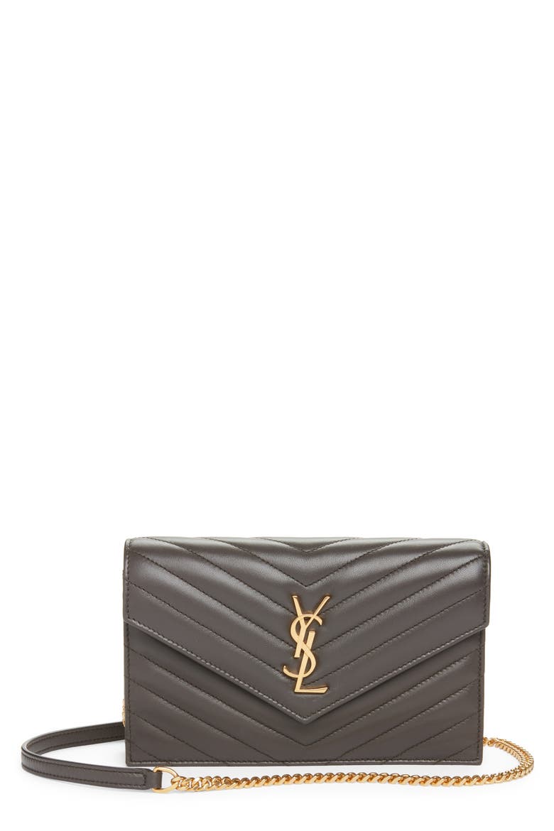Cassandre Quilted Leather Wallet on a Chain, Main, color, URBAN GREY