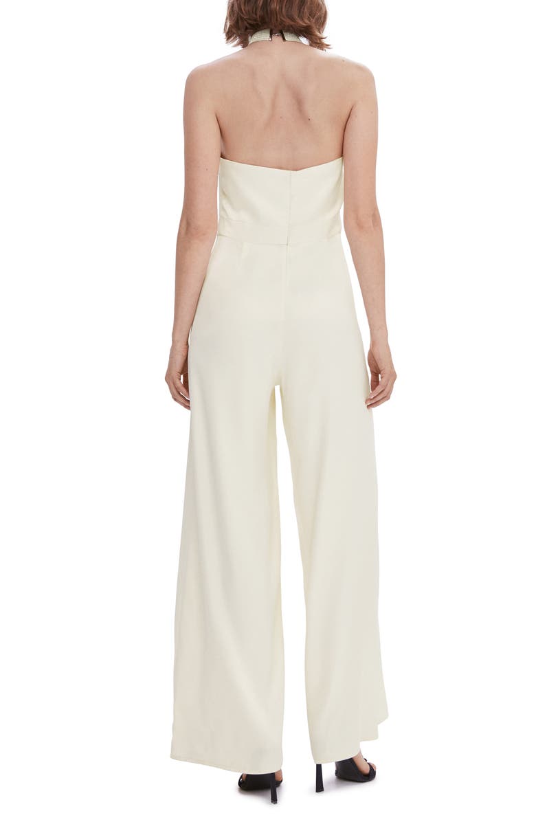 MANGO Twist Halter Neck Jumpsuit, Alternate, color, Ecru