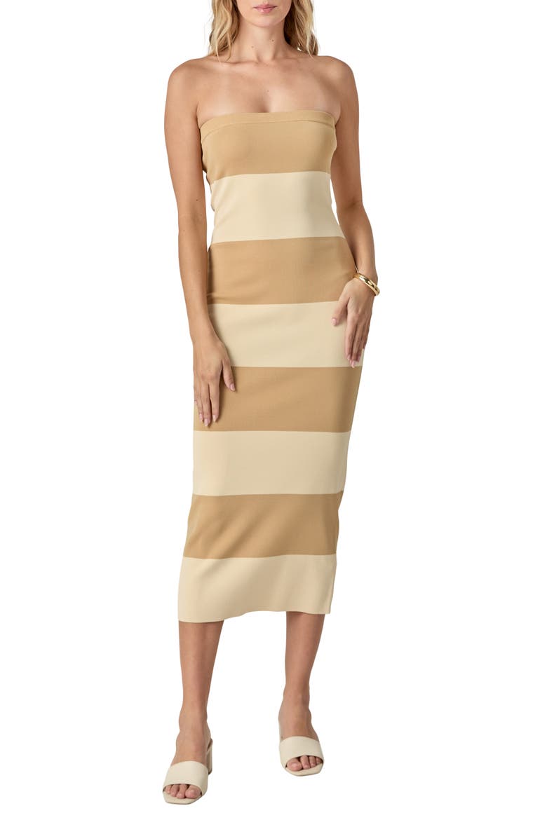 Stripe Strapless Tube Midi Dress, Main, color, BEIGE/ TAN