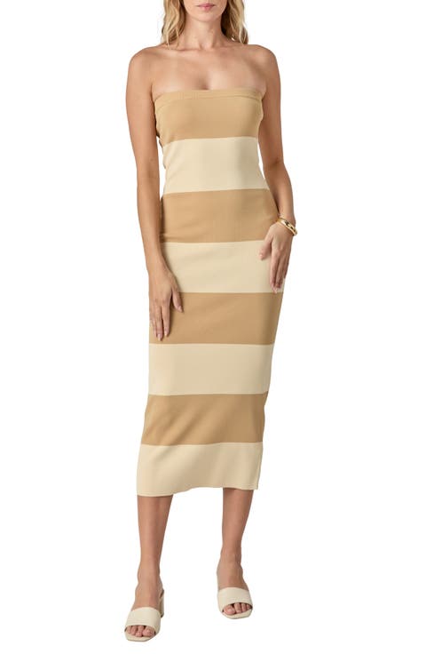 Stripe Strapless Tube Midi Dress