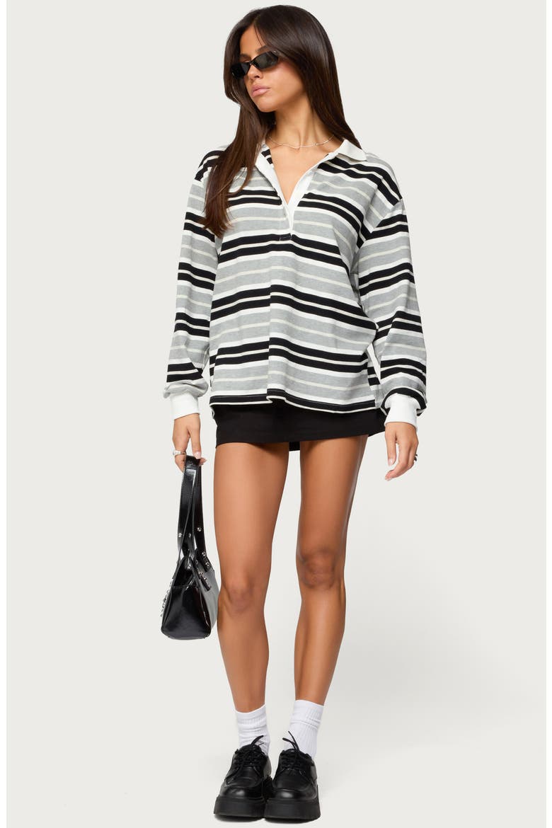 Renya Stripe Long Sleeve Oversize Polo, Alternate, color, GRAY