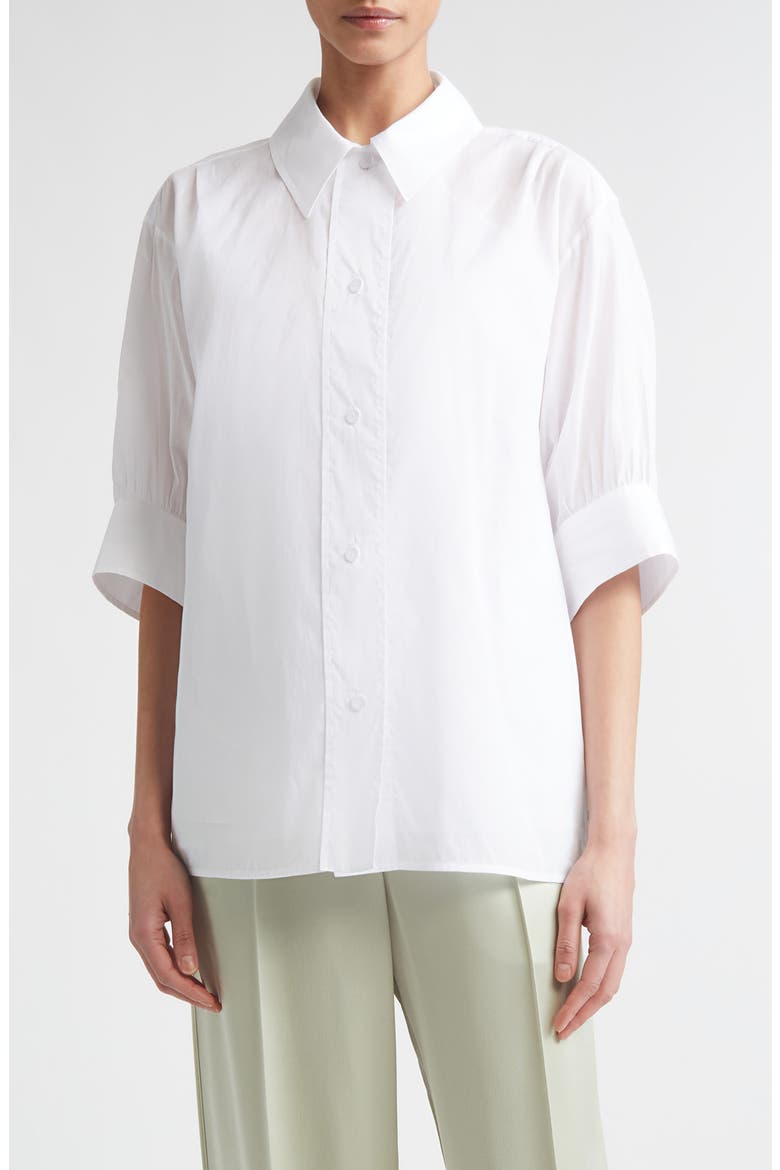 Boxy Puff Sleeve Cotton Poplin Button-Up Shirt, Main, color, OPTIC WHITE