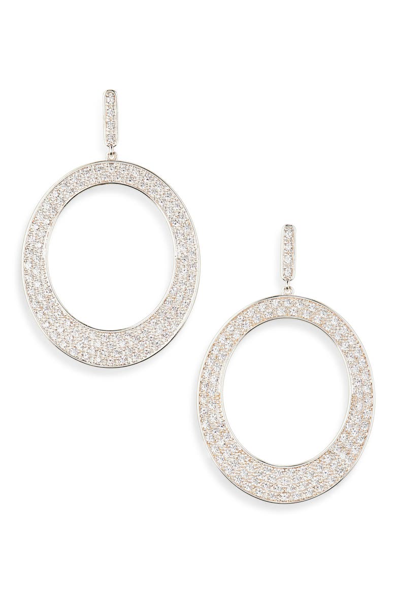 CZ Pavé Ring Drop Earrings, Main, color, SILVER CZ