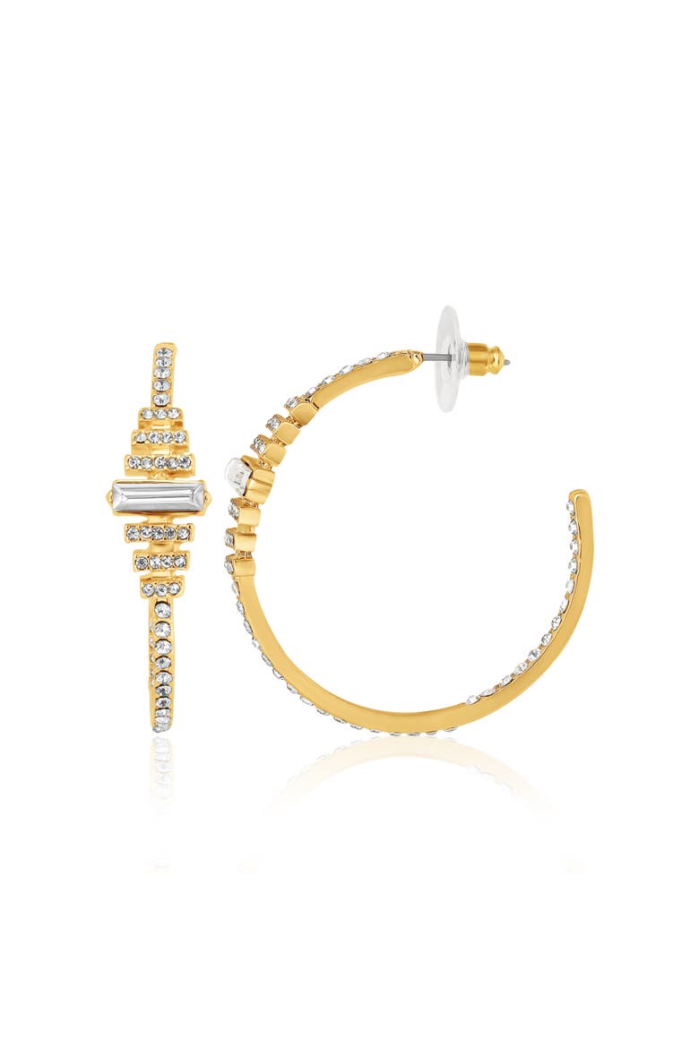 BCBGeneration Crystal Baguette Hoop Earrings, Alternate, color, Gold