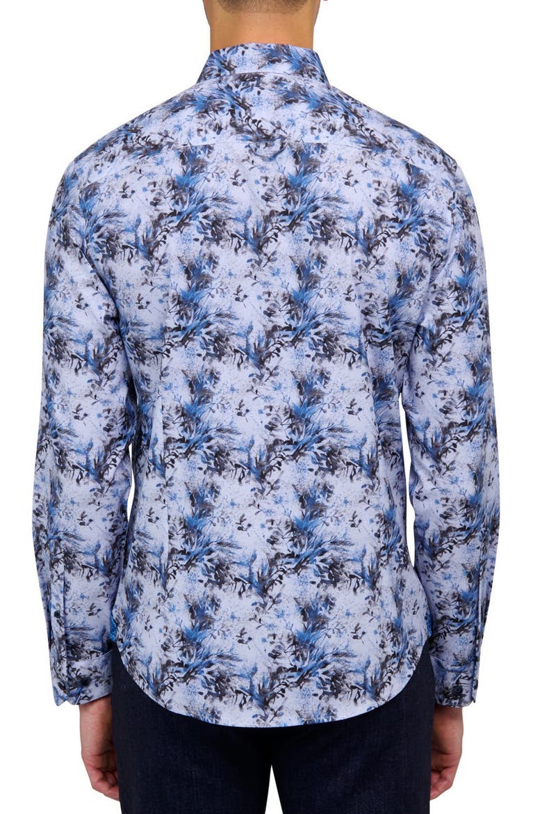 Slim Fit Abstract Leaf Recycled 4-Way Stretch Performance Long Sleeve Shirt, Alternate, color, LT BLUE