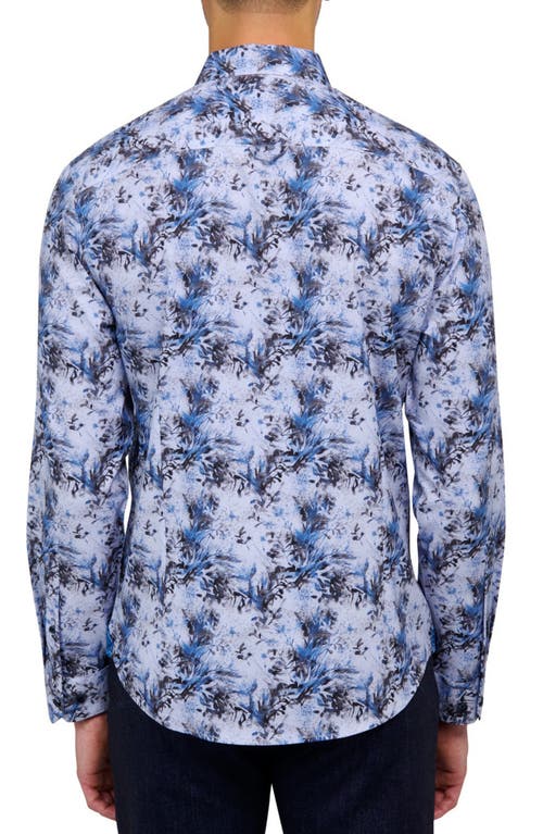Brooklyn Brigade Abstract Leaf Woven Long Sleeve Shirt In Lt Blue