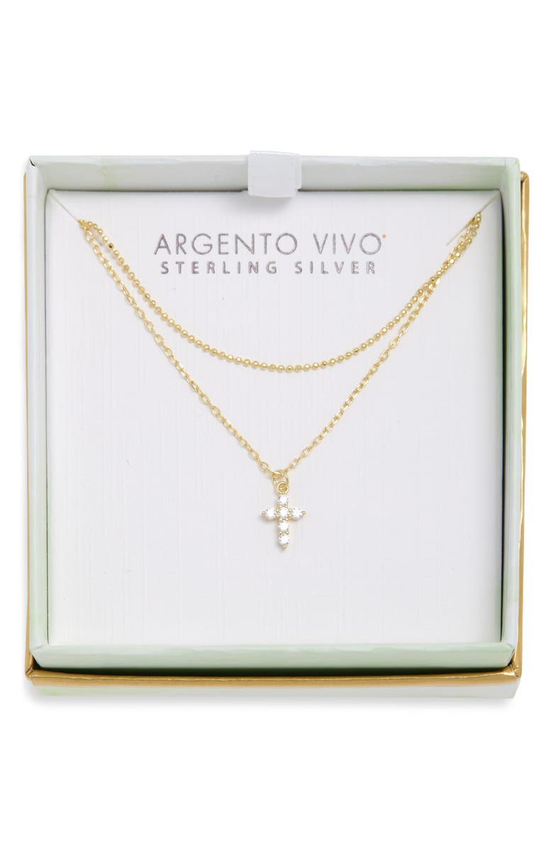 ARGENTO VIVO Cubic Zirconia Cross Pendant Layered Necklace, Main, color, Gold
