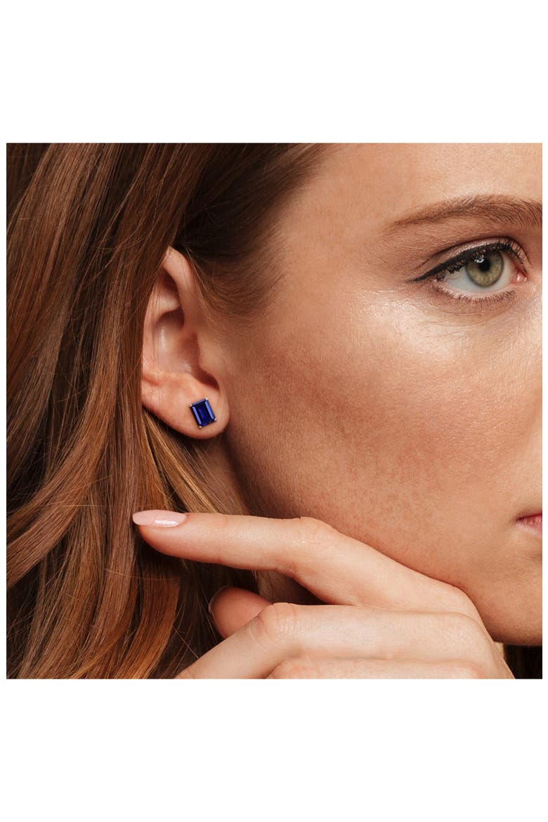 Emerald Cut Lab Created Sapphire Pendant Necklace & Stud Earrings Set, Alternate, color, BLUE