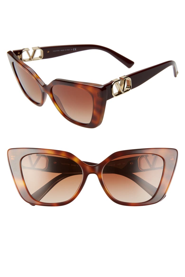 VLOGO 56mm Gradient Cat Eye Sunglasses, Main, color, BROWN HAVANA/ BROWN GRAD