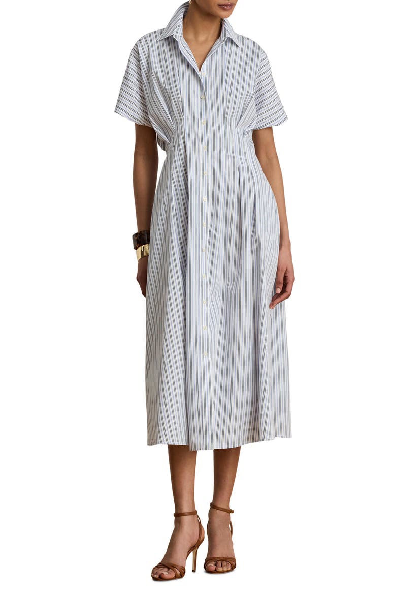'70s Stripe Cotton Broadcloth Shirtdress, Main, color, BLUE/ MULTI