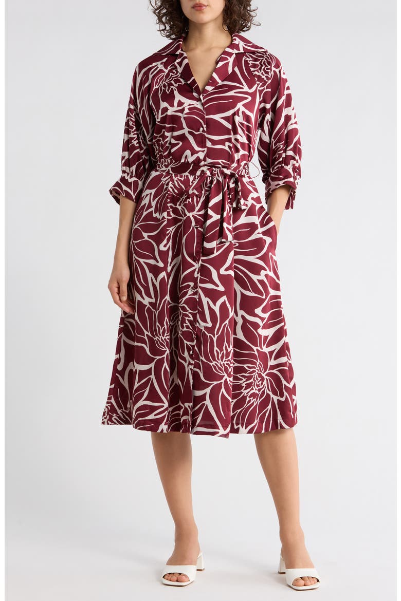 Floral Midi Shirtdress, Main, color, WINE/ IVORY