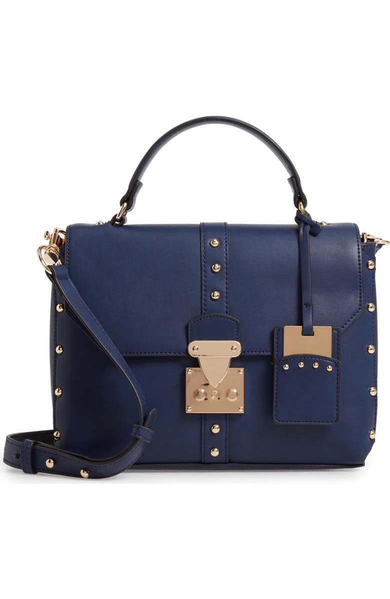 Cesca Studded Faux Leather Box Crossbody Bag, Main, color,