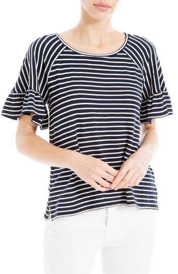 Max Studio Stripe Flutter Sleeve Top In Multi