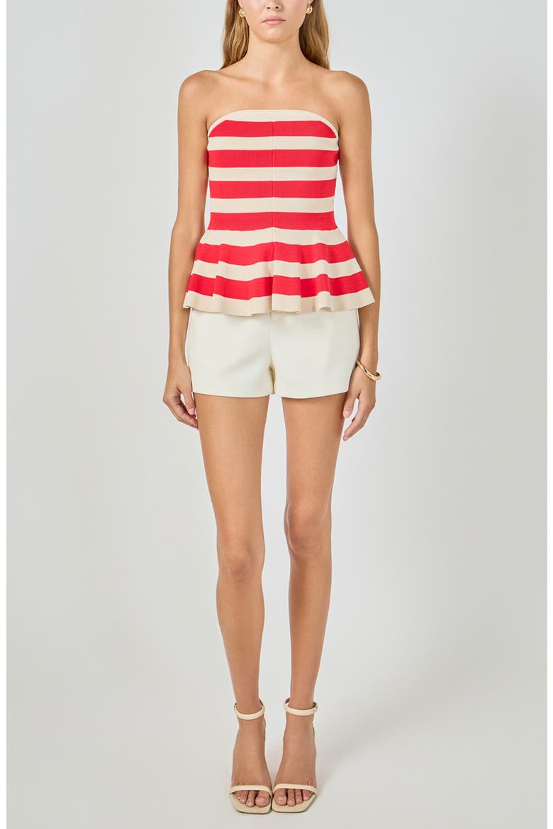 Stripe Strapless Knit Peplum Top, Alternate, color, RED/ CREAM
