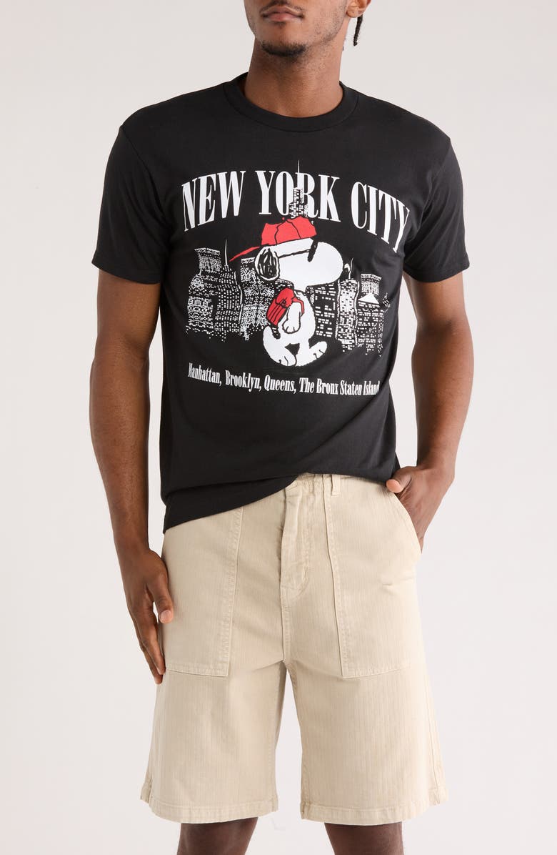 The Forecast Agency Peanuts Snoopy Walk NY Graphic T-Shirt, Main, color, Black