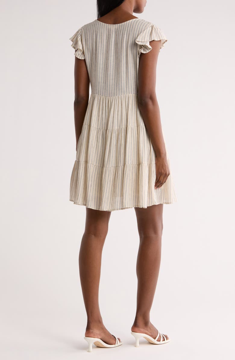 AUGUST SKY Stripe Cap Sleeve Button Front Minidress, Alternate, color,