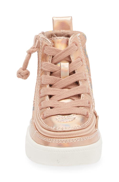 Billy Footwear Kids' Classic Glitter High Top Sneaker In Rose Gold Daisy