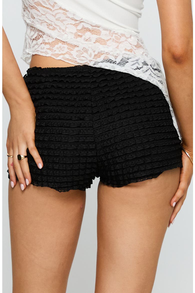 Think Fast Ruffle Lace Micro Shorts, Alternate, color, BLACK