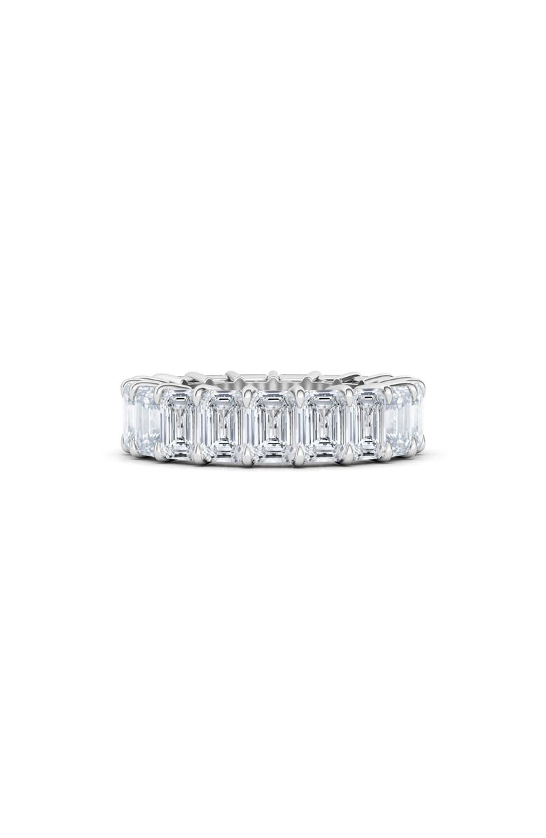 HauteCarat Emerald Cut Lab Created Diamond 18K Gold Eternity Band, Alternate, color, White Gold