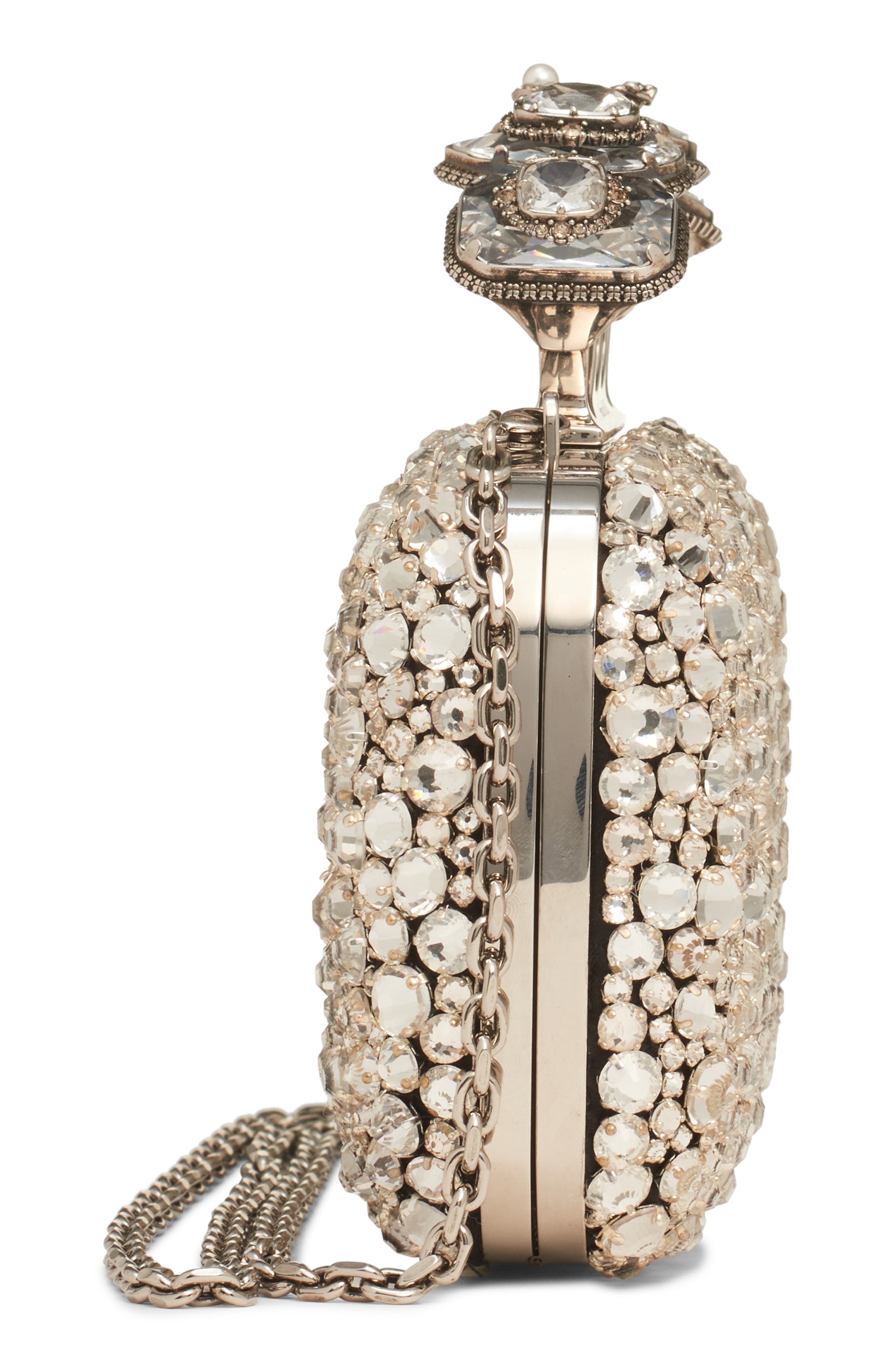 McQueen Spider Crystal Knuckle Box Clutch, Alternate, color, Silver/ Silver
