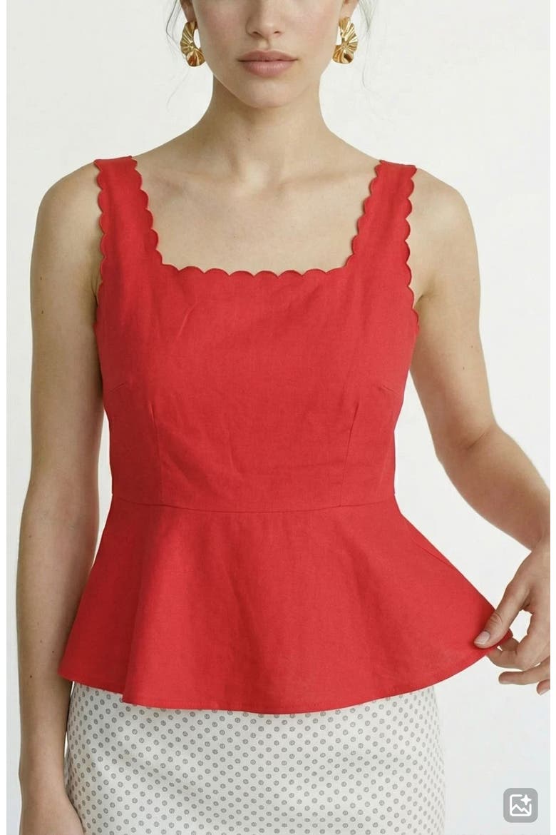 Julietta Scallop Trim Peplum Top, Alternate, color, POINSETTIA