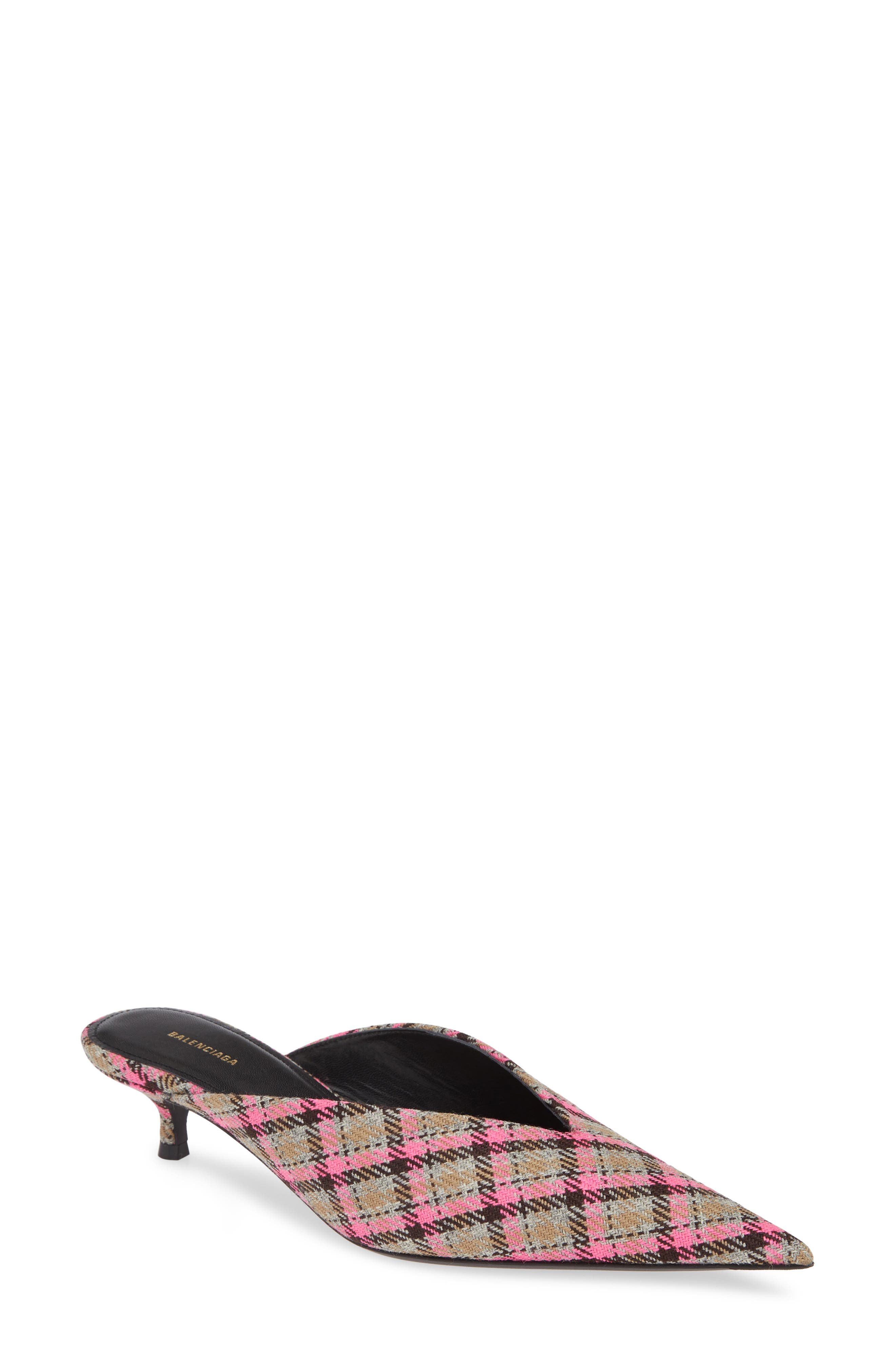 Balenciaga Plaid Pointy Toe Mule, Main, color, 