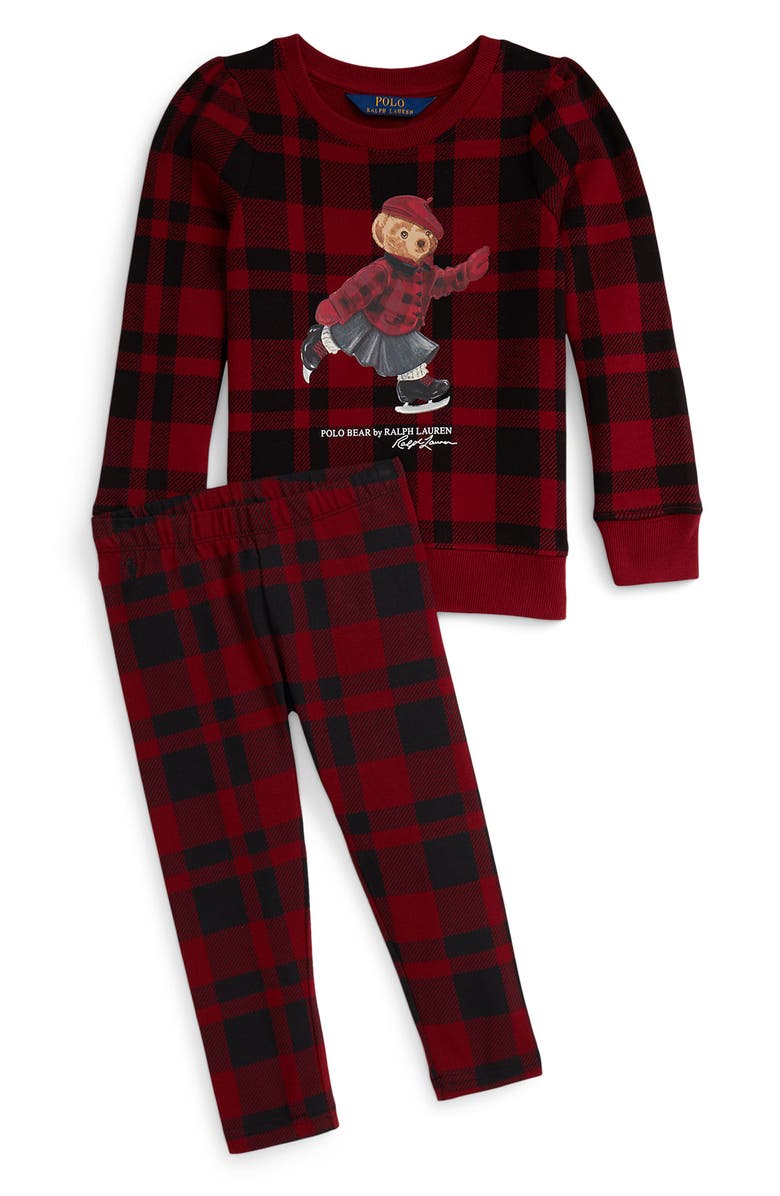 Polo Ralph Lauren Kids' Polo Bear Magic Fleece Graphic Sweatshirt, Alternate, color, Edged Overcheck Holiday Red