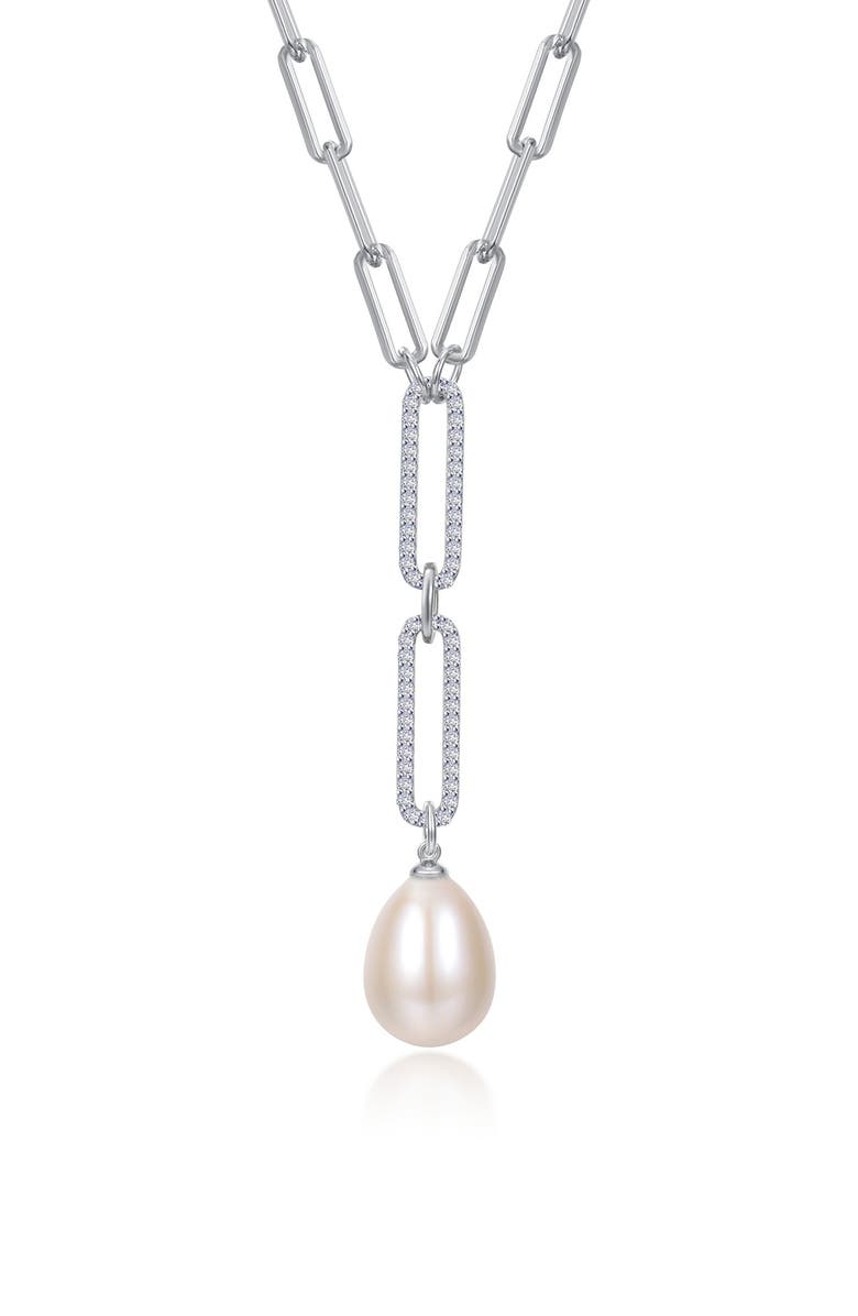 Lafonn Cultured Pearl & Simulated Diamond Y Necklace, Main, color, Silver