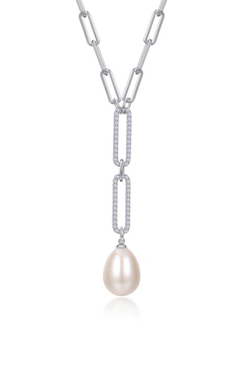 Cultured Pearl & Simulated Diamond Y Necklace