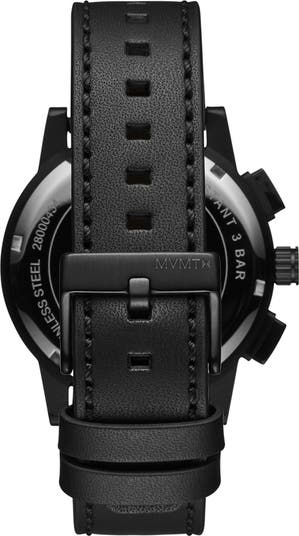 Mvmt Men s Chrono II Black Leather Strap Watch 44mm