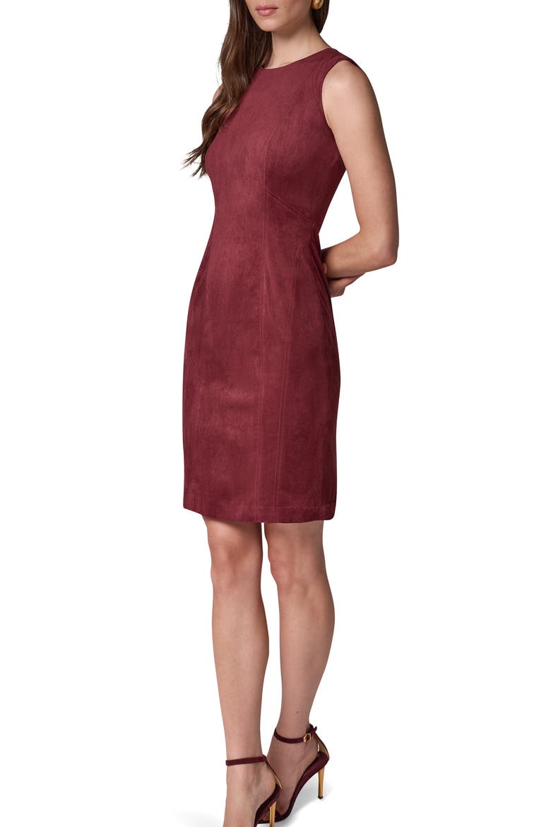 Sleeveless Faux Suede Sheath Dress, Alternate, color, BLK CHERRY