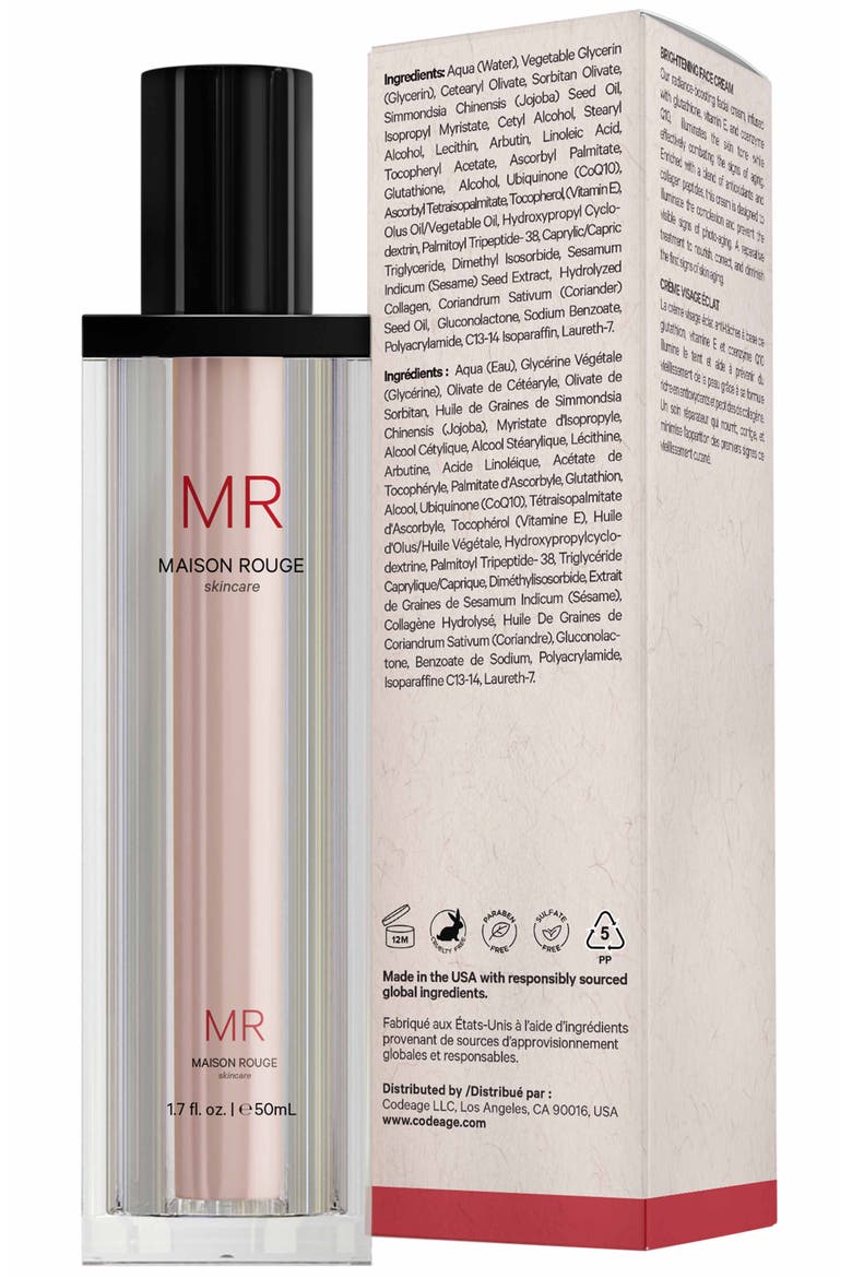 Brightening Face Cream, Glutathione, Collagen, Vitamins, CoQ10, Refillable 50mL, Alternate, color, White