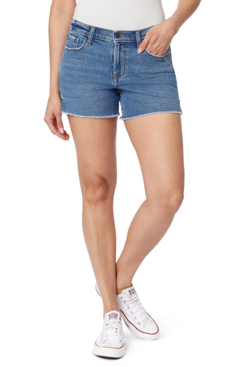 Rivet Frayed Hem Denim Shorts