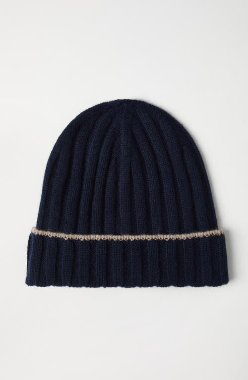 Brunello Cucinelli Cashmere Rib Knit Beanie In Navy Blue