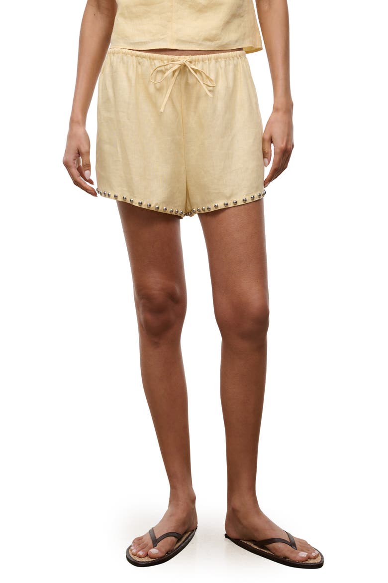 Paddle Studded Linen Drawstring Shorts, Main, color, BUTTER STUDS